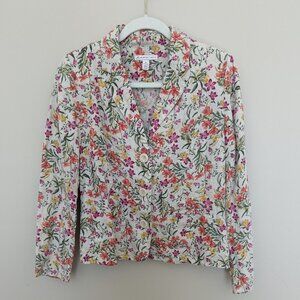 VINTAGE JM Collection Petite 6 floral linen blazer jacket cottagecore EUC